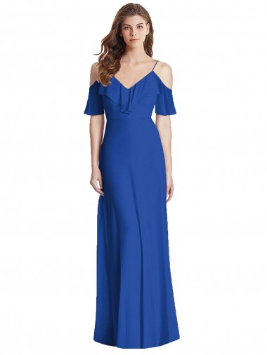 Fábrica de Costas em V Chiffon Alças finas Comprimento Chão Ombro Frio Vestidos de Madrinha