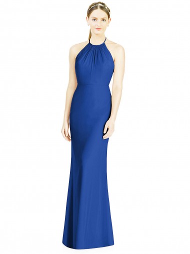 Fábrica de Criss Cruz Chiffon Cabeçada Comprimento Chão Sem Mangas Trombeta Vestidos de Madrinha