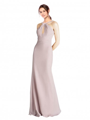 Fábrica de Abrir de volta Chiffon Cabeçada Comprimento Chão Sem Mangas Bainha Vestidos de Madrinha