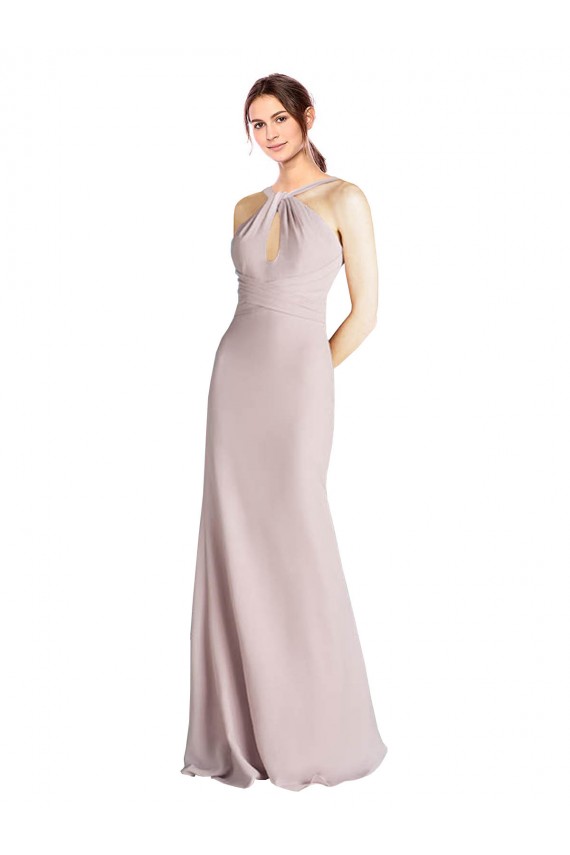 Fábrica de Abrir de volta Chiffon Cabeçada Comprimento Chão Sem Mangas Bainha Vestidos de Madrinha