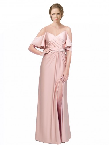 Fábrica de Lombar Cetim Sedoso Fora do Ombro Comprimento Chão Ombro Frio Longo Vestidos de Madrinha / Vestidos de Noite / Vestidos de Festa