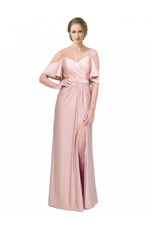 Fábrica de Lombar Cetim Sedoso Fora do Ombro Comprimento Chão Ombro Frio Longo Vestidos de Madrinha / Vestidos de Noite / Vestidos de Festa