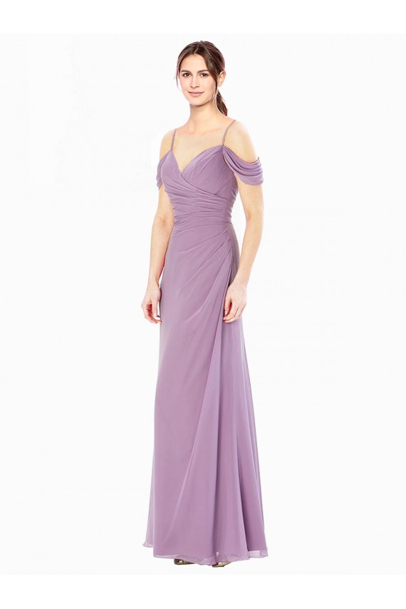 Fábrica de Chiffon Fora do Ombro Comprimento Chão Sem Mangas Vestidos de Madrinha