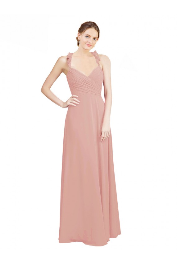 Fábrica de Buraco da fechadura Chiffon Amor Comprimento Chão Sem Mangas Longo Vestidos de Madrinha