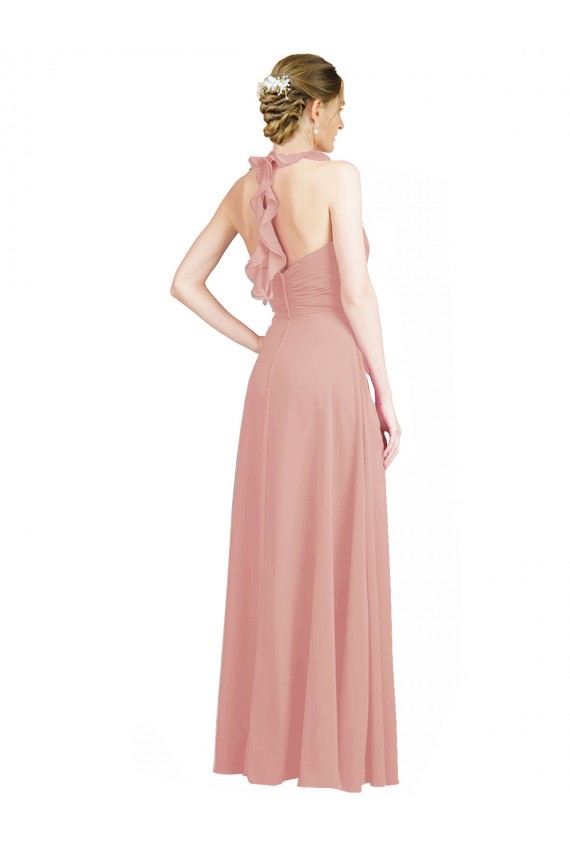 Fábrica de Buraco da fechadura Chiffon Amor Comprimento Chão Sem Mangas Longo Vestidos de Madrinha