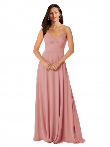 Fábrica de Costas em V Chiffon Decote V Comprimento Chão Sem Mangas Linha A Vestido de Madrinha