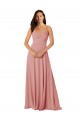 Fábrica de Costas em V Chiffon Decote V Comprimento Chão Sem Mangas Linha A Vestido de Madrinha