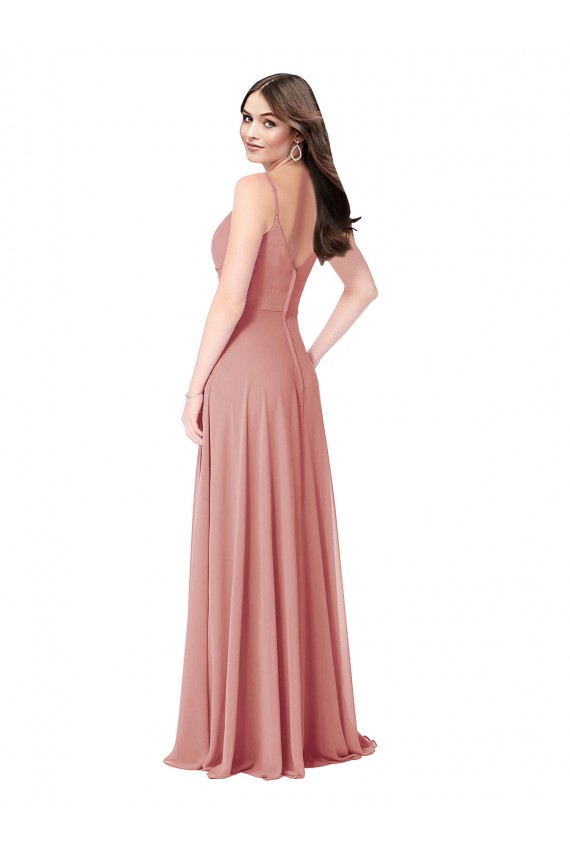 Fábrica de Costas em V Chiffon Decote V Comprimento Chão Sem Mangas Linha A Vestido de Madrinha