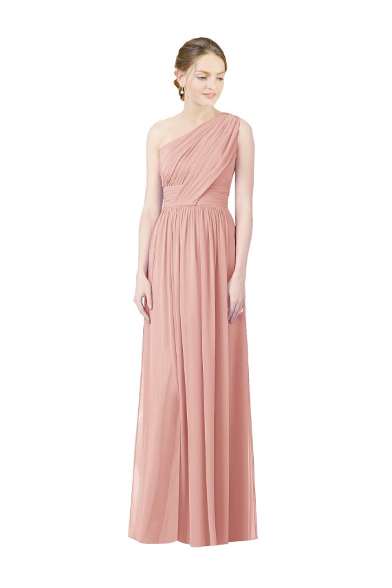 Fábrica de Chiffon Um Ombro Comprimento Chão Sem Mangas Bliss Vestidos de Madrinha