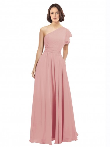 Fábrica de Chiffon Um Ombro Comprimento Chão Sem Mangas Linha A Vestidos de Festa