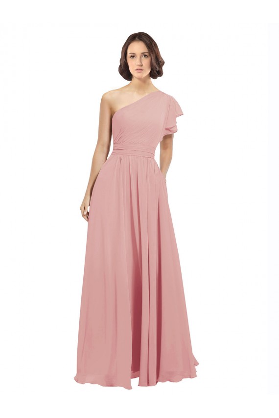 Fábrica de Chiffon Um Ombro Comprimento Chão Sem Mangas Linha A Vestidos de Festa