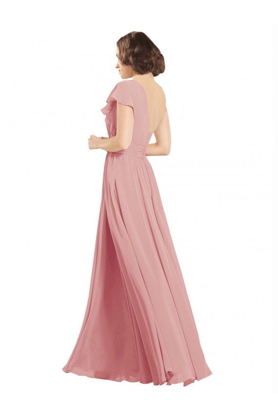 Fábrica de Chiffon Um Ombro Comprimento Chão Sem Mangas Linha A Vestidos de Festa