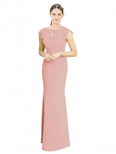 Fábrica de Chiffon Decote Barco Comprimento Chão Mangas Curtas Vestidos de Madrinha