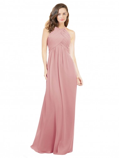 Fábrica de Buraco da fechadura Chiffon Cabeçada Comprimento Chão Sem Mangas Bliss Vestidos de Madrinha