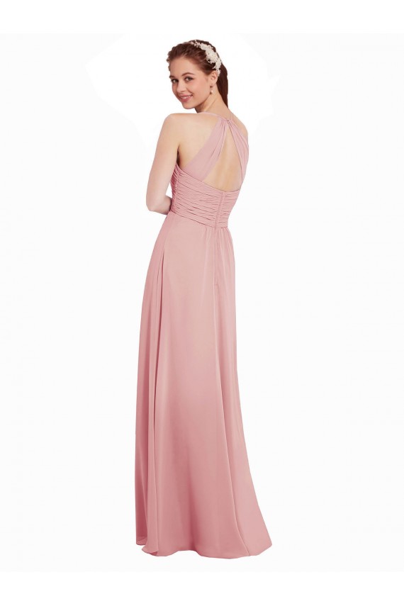Fábrica de Buraco da fechadura Chiffon Cabeçada Comprimento Chão Sem Mangas Bliss Vestidos de Madrinha