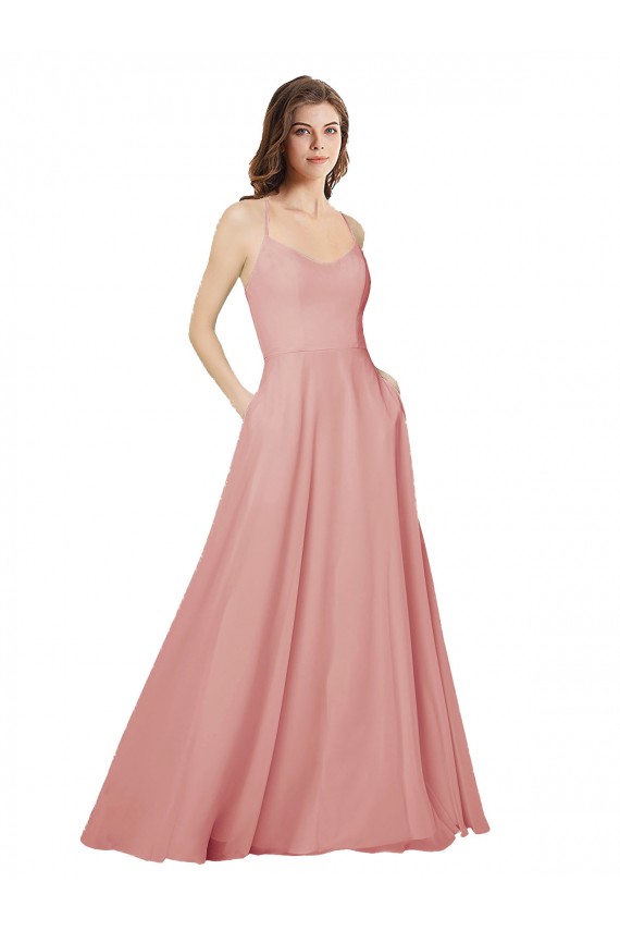 Fábrica de Criss Cruz Chiffon Sem alças Comprimento Chão Sem Mangas Vestidos de Madrinha