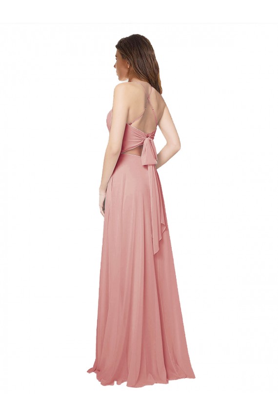 Fábrica de Criss Cruz Chiffon Sem alças Comprimento Chão Sem Mangas Vestidos de Madrinha