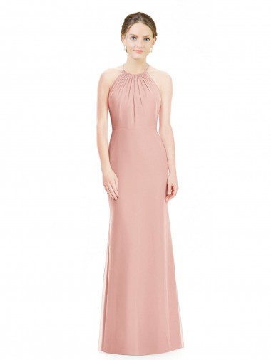 Fábrica de Chiffon Cabeçada Comprimento Chão Sem Mangas Sereia Longo Vestidos de Madrinha