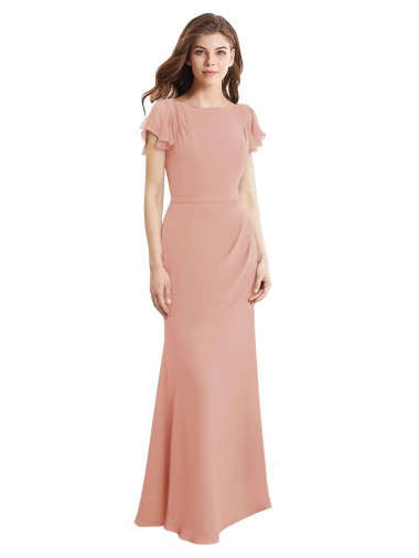 Fábrica de Lombar Chiffon Decote Barco Comprimento Chão Sem Mangas Vestidos de Madrinha / Vestidos de Festa