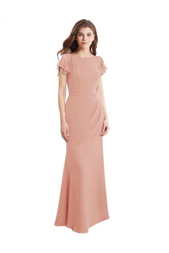 Fábrica de Lombar Chiffon Decote Barco Comprimento Chão Sem Mangas Vestidos de Madrinha / Vestidos de Festa