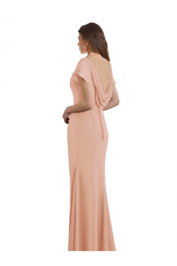 Fábrica de Lombar Chiffon Decote Barco Comprimento Chão Sem Mangas Vestidos de Madrinha / Vestidos de Festa