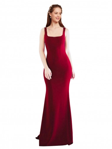 Fábrica de Crepe Esticado Decote Quadrado Comprimento Chão Sem Mangas Longo Vestidos de Madrinha / Vestidos de Noite / Vestidos de Festa