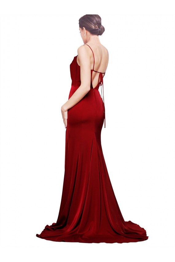 Fábrica de Criss Cruz Cetim Elástico Alças finas Comboio Varredela Sem Mangas Vestidos de Madrinha / Vestidos de Noite / Vestidos de Festa