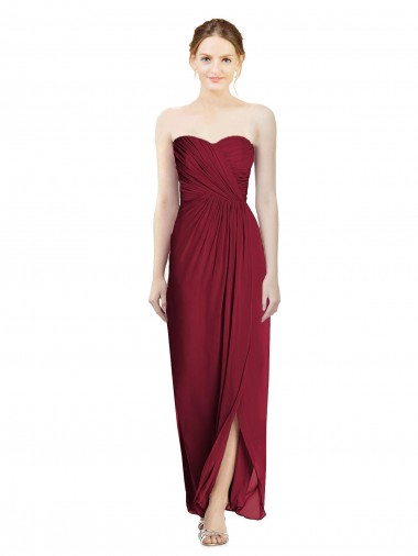 Fábrica de Chiffon Amor Comprimento Chão Sem Mangas Borgonha Vestidos de Madrinha