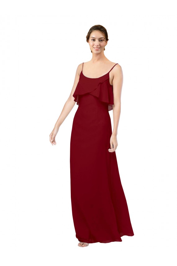 Fábrica de Costas em V Chiffon Colher Comprimento Chão Sem Mangas Vestidos de Madrinha