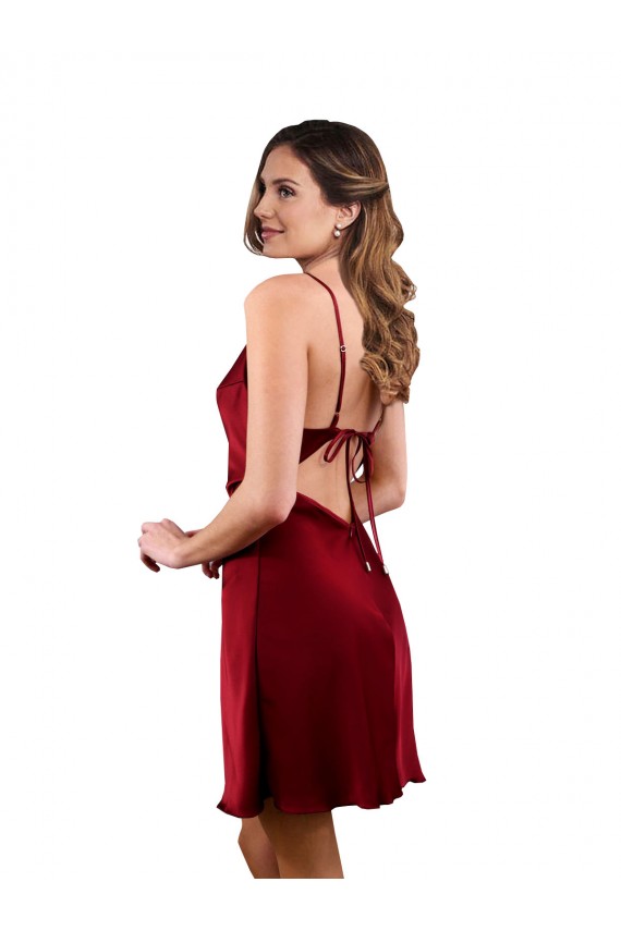 Fábrica de Criss Cruz Cetim Sedoso Decote Capuz Comprimento Midi Sem Mangas Curto Vestidos de Madrinha / Vestidos de Noite / Vestidos de Festa