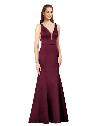 Fábrica de Costas em V Cetim Decote V Comprimento Chão Sem Mangas Longo Vestidos de Madrinha / Vestidos de Noite / Vestidos de Festa