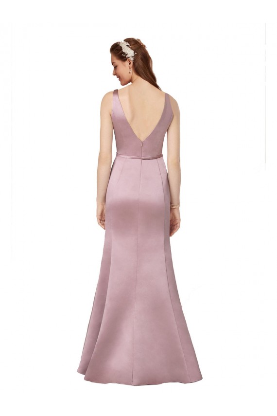 Fábrica de Costas em V Cetim Decote V Comprimento Chão Sem Mangas Longo Vestidos de Madrinha / Vestidos de Noite / Vestidos de Festa