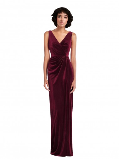 Fábrica de Veludo Elástico Decote V Comprimento Chão Sem Mangas Vestidos de Madrinha / Vestidos de Festa