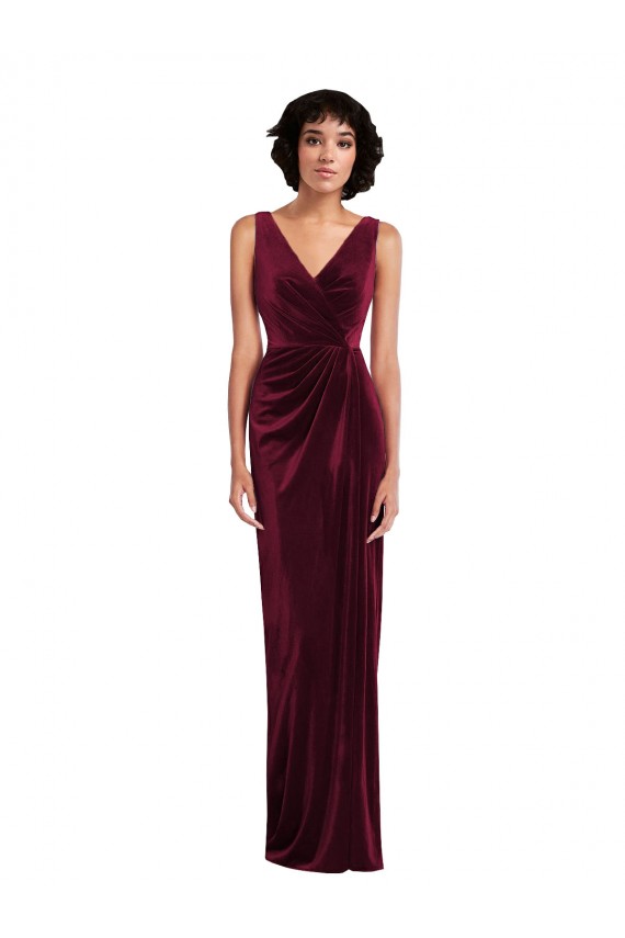Fábrica de Veludo Elástico Decote V Comprimento Chão Sem Mangas Vestidos de Madrinha / Vestidos de Festa