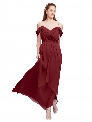 Fábrica de Chiffon Fora do Ombro Comprimento Chão Sem Mangas Borgonha Vestidos de Madrinha