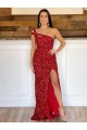 Fábrica de Lantejoulas Veludo Um Ombro Comboio Varredela Sem Mangas Vestido de Festa / Vestido de Noiva