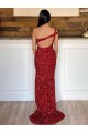 Fábrica de Lantejoulas Veludo Um Ombro Comboio Varredela Sem Mangas Vestido de Festa / Vestido de Noiva