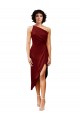 Fábrica de Cetim Elástico Um Ombro Comprimento Midi Sem Mangas Curto Vestidos de Madrinha / Vestidos de Noite / Vestidos de Festa