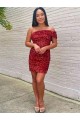 Fábrica de Lantejoulas Veludo Um Ombro Curto Sem Mangas Bainha Curto Vestidos de Festa