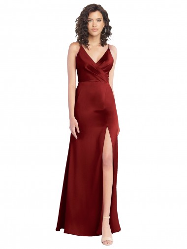 Fábrica de Costas em V Cetim Elástico Decote V Comprimento Chão Sem Mangas Vestido de Madrinha / Vestido de Baile