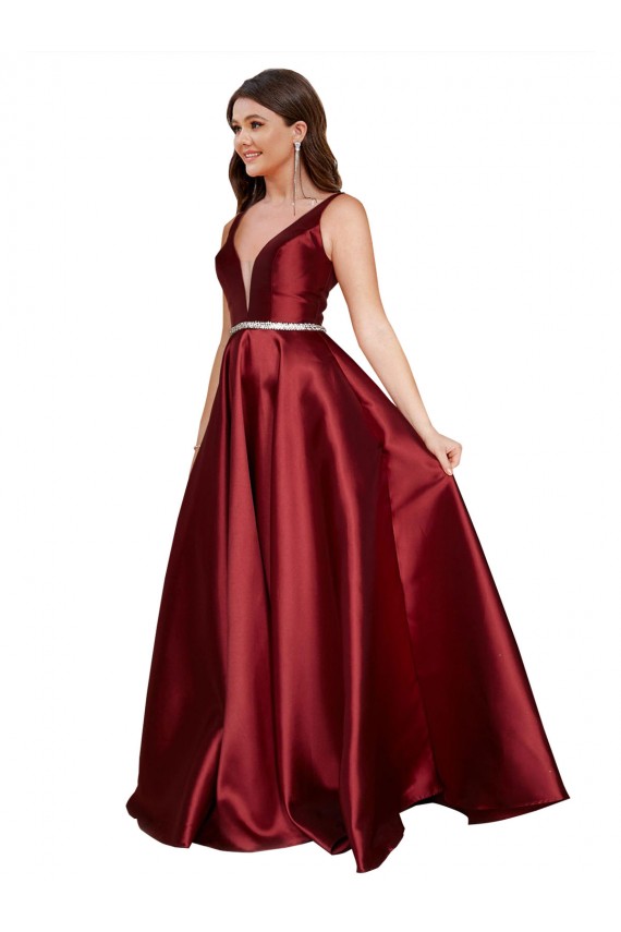 Fábrica de Costas em V Cetim Decote V Comprimento Chão Sem Mangas Vestidos de Madrinha / Vestidos de Noite / Vestidos de Festa
