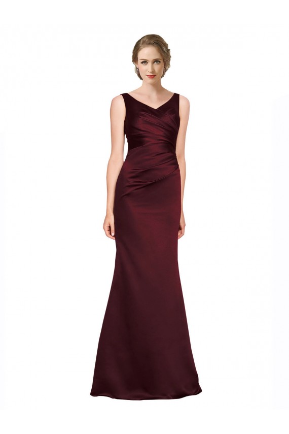 Fábrica de Lombar Cetim Decote V Comprimento Chão Sem Mangas Vestidos de Madrinha / Vestidos de Noite / Vestidos de Festa