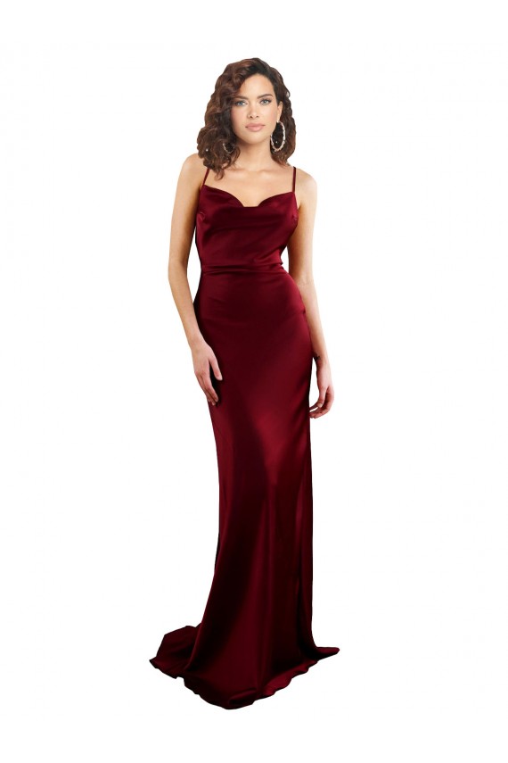 Fábrica de Criss Cruz Cetim Sedoso Decote Capuz Comprimento Chão Sem Mangas Vestido de Madrinha / Vestido de Noite / Vestido de Festa