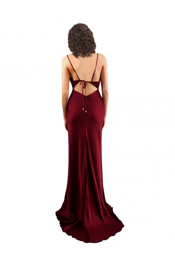 Fábrica de Criss Cruz Cetim Sedoso Decote Capuz Comprimento Chão Sem Mangas Vestido de Madrinha / Vestido de Noite / Vestido de Festa