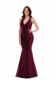 Fábrica de Abrir de volta Cetim Sedoso Decote V Comprimento Chão Sem Mangas Longo Borgonha Vestidos de Madrinha / Vestidos de Noite / Vestidos de Festa