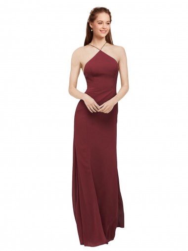 Fábrica de Abrir de volta Chiffon Cabeçada Comprimento Chão Sem Mangas Vestidos de Madrinha