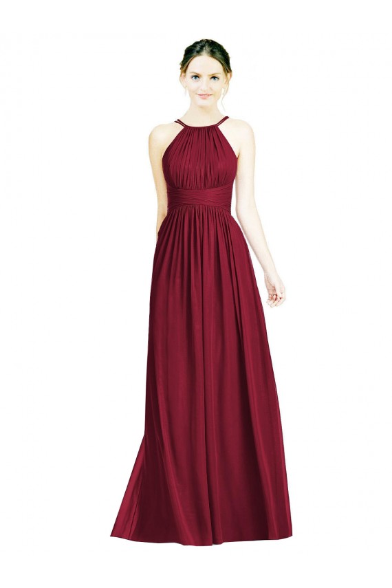 Fábrica de Abrir de volta Chiffon Cabeçada Comprimento Chão Sem Mangas Longo Vestido de Festa / Vestido de Madrinha