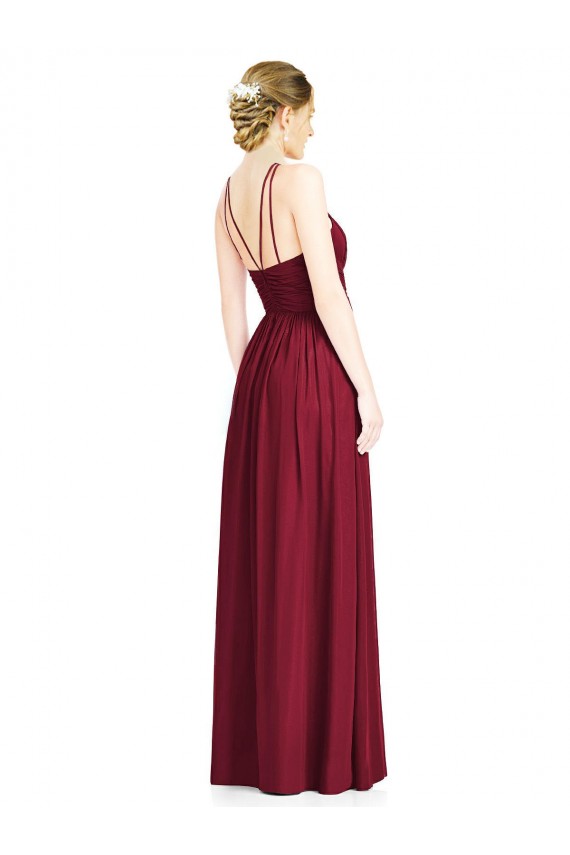 Fábrica de Abrir de volta Chiffon Cabeçada Comprimento Chão Sem Mangas Longo Vestido de Festa / Vestido de Madrinha