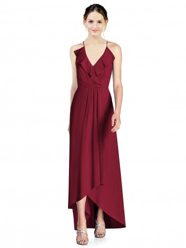 Fábrica de Abrir de volta Chiffon Alças finas Comprimento Chão Sem Mangas Alto Baixo, Vestidos de Madrinha