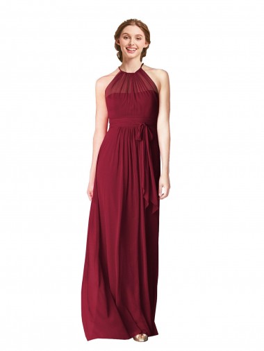 Fábrica de Chiffon Cabeçada Comprimento Chão Sem Mangas Vestido Formais / Vestido de Madrinha